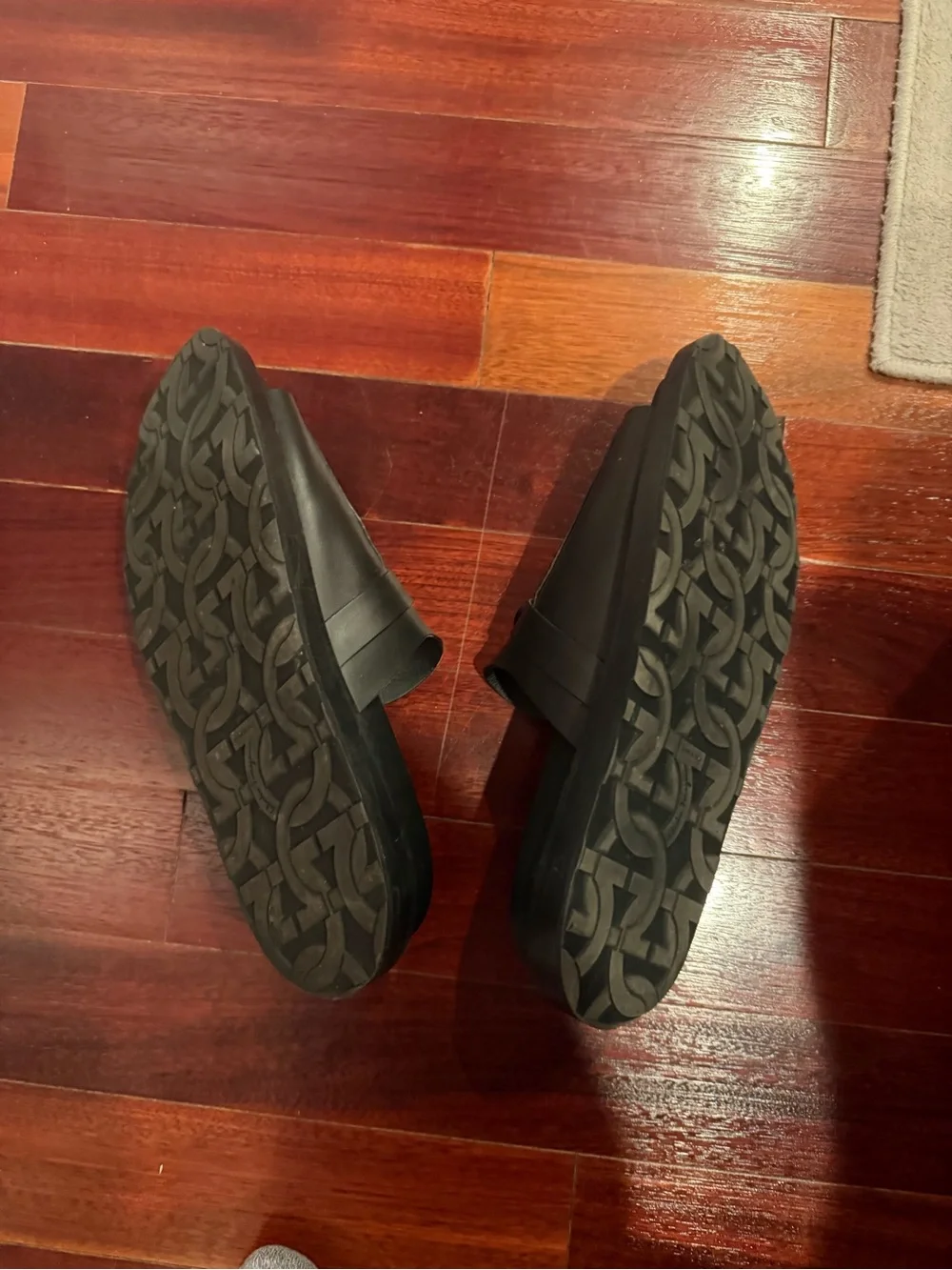 Salvatore Ferragamo Black Slide Sandals with Patterned Rubber Sole